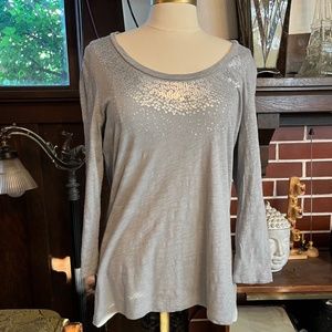 Vintage Talbots Lightweight Gray Cotton Long Sleeve Tee w/ Sequins, US Size M